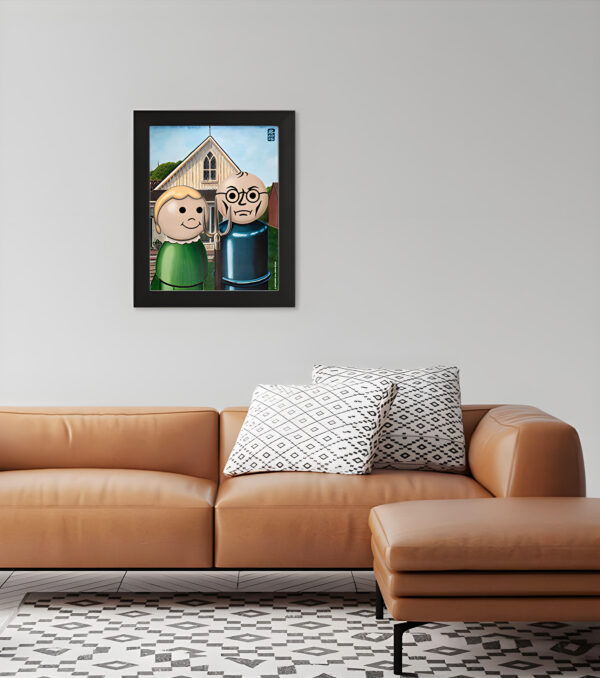 "Little Gothic" painting hanging on living room wall