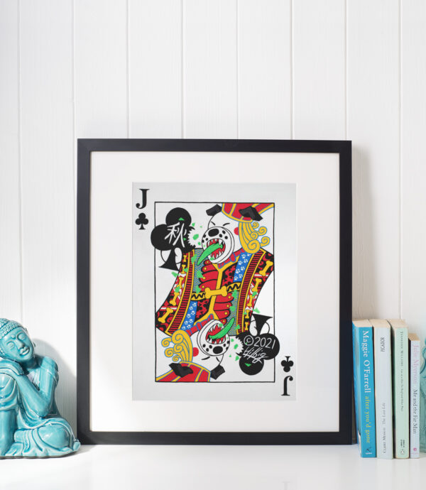 5x7 Inch Dog of Clubs Art Print in picture frame