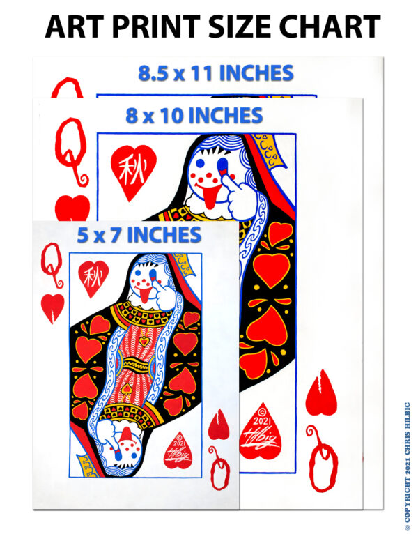 Queen of Broken Hearts art prints size chart