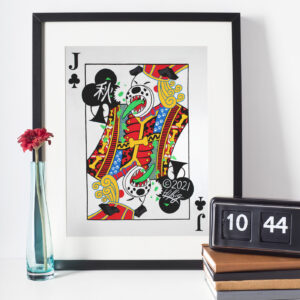 8.5 x 11 size Dog of Clubs art print in frame